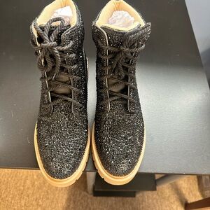 Betsy Johnson black rhinestone boots. Size 7.5.